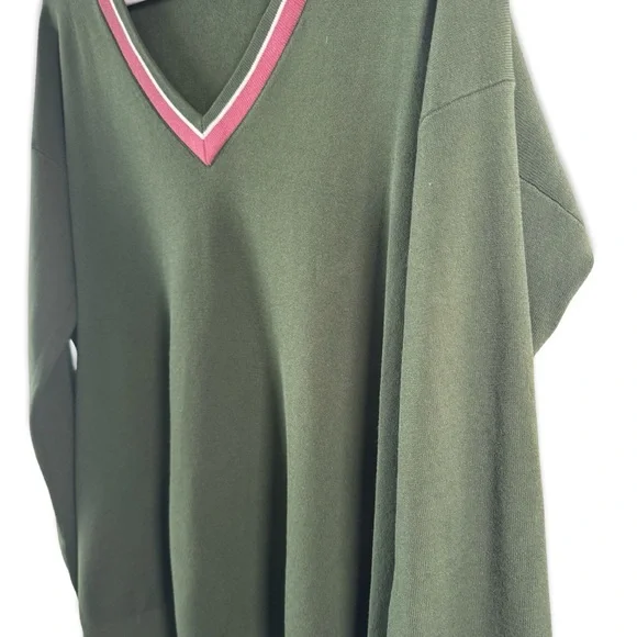 Aritzia Wilfred V Neck Varsity Sweater Green Medium - Picture 7 of 8